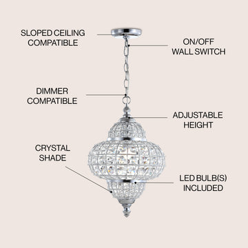 Juliette 12" Crystal/Metal LED Pendant Pendant - JONATHAN Y